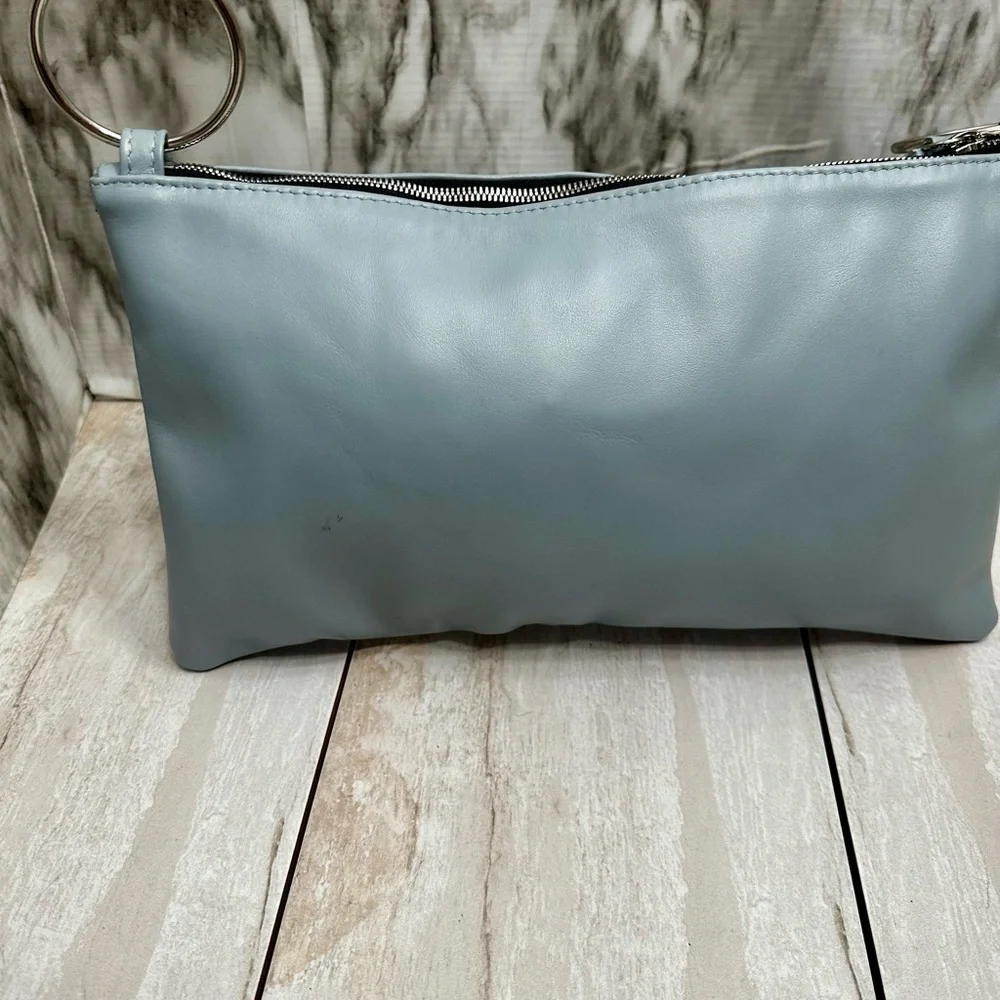 Retropose Handmade Italian Leather Boho Frosty Blue Hobo Bag Coquette Coastal